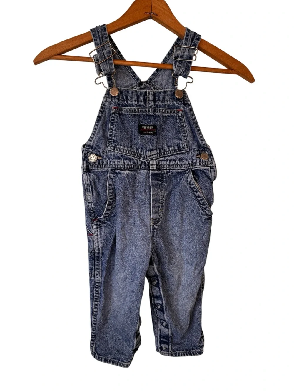 OshKosh Genuine Article Denim Overalls 2T Blue Cargo Snap Leg Classic Bib